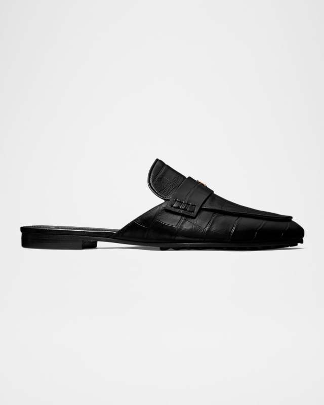 Croc-Embossed Leather Loafer Mules